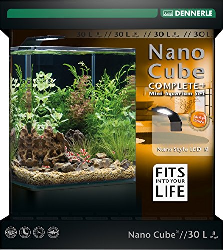 Dennerle Nano Cube Complete+ 30 Liter - Mini Aquarium mit Abgerundeter Frontscheibe - Komplett-Set